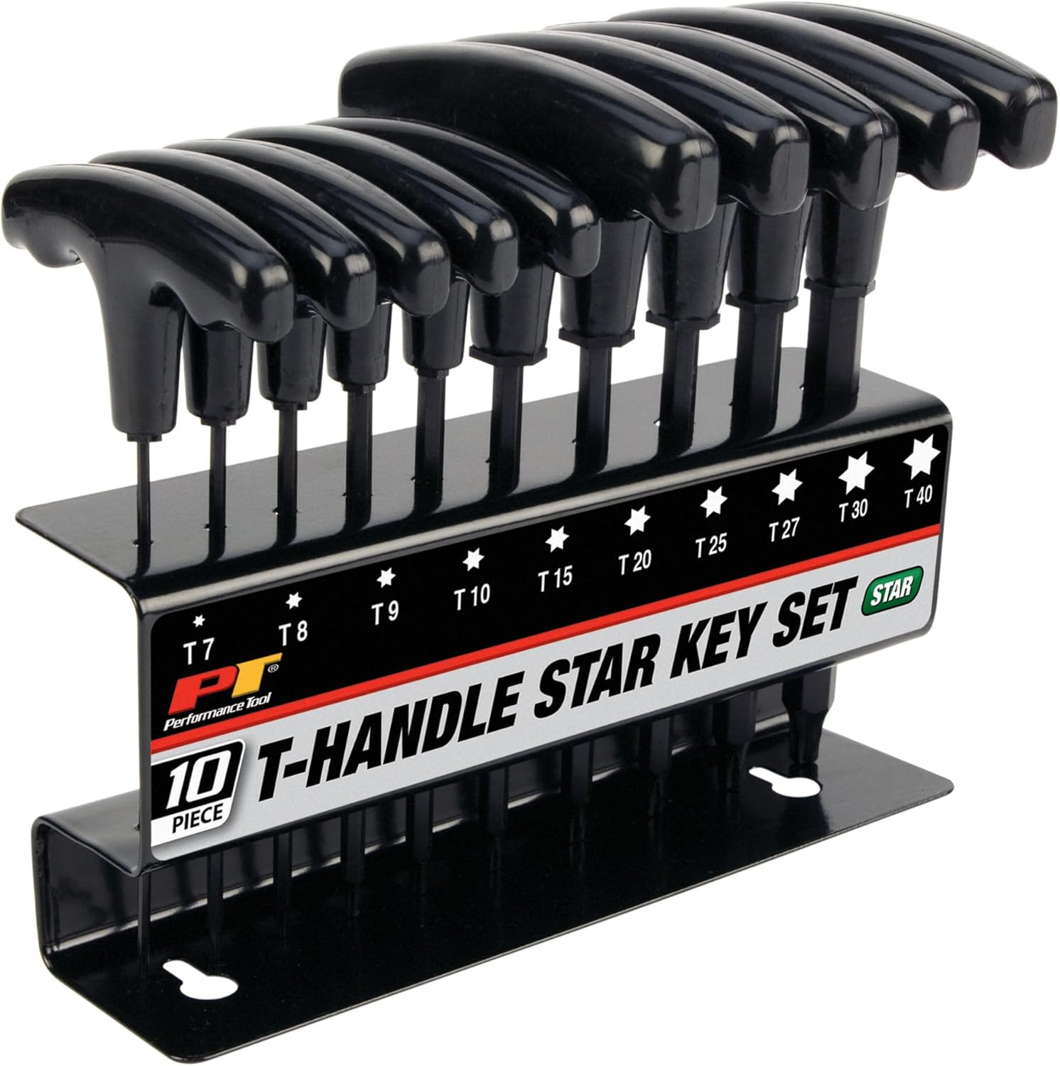 Performance Tool W80276 10-Piece Star T-Handle Allen Wrench Set, Long Arm Hex Key Wrench Set - Image 1