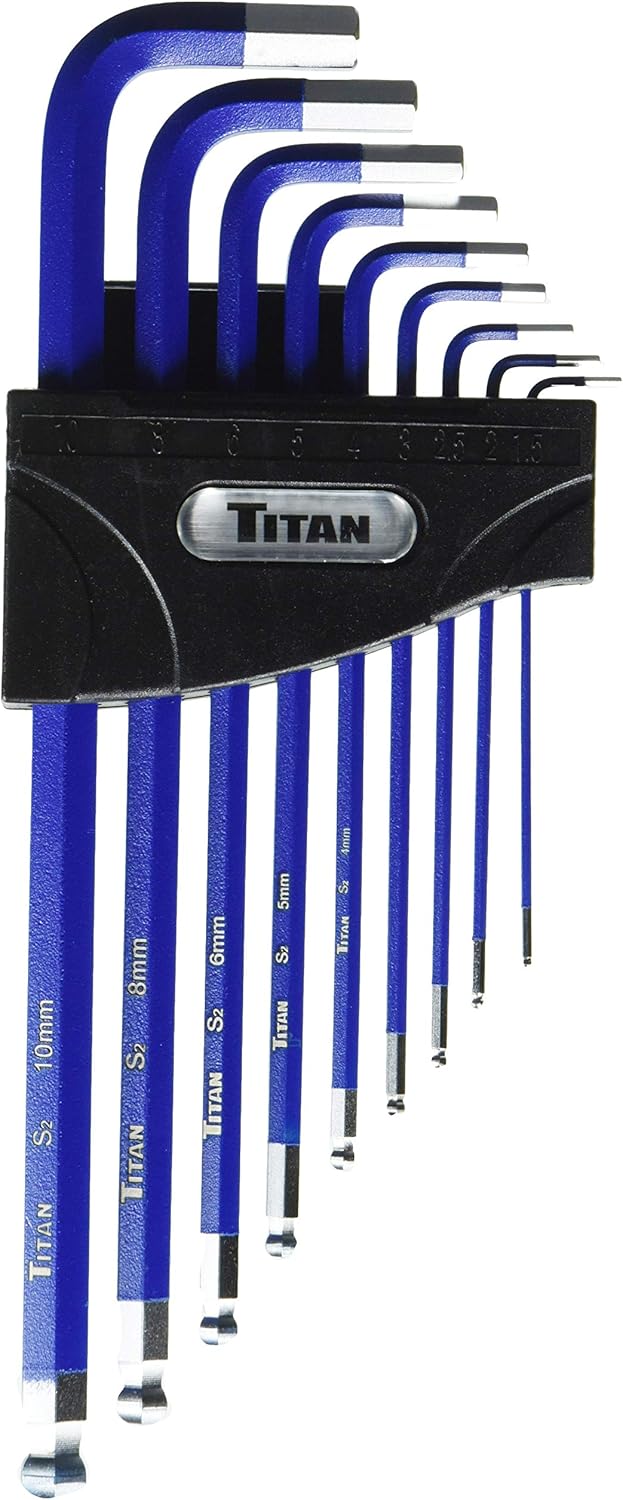 Titan 12714 9-Piece Extra-Long Arm Ball Tip Metric Hex Key Set - Image 1