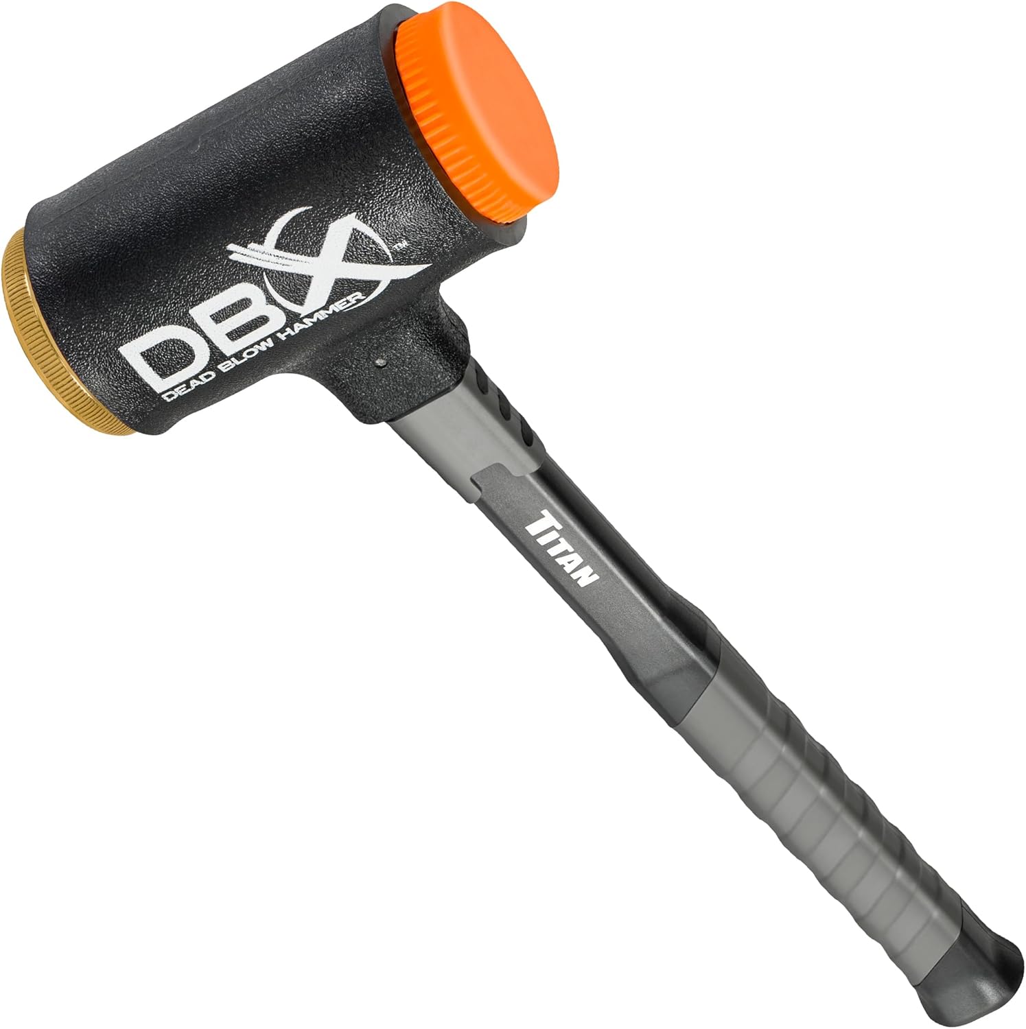 Titan DBX 63630 28oz Dead Blow Hammer with Interchangeable Polyurethane & Brass Striking Faces, Rebound Resistant, 14" Shock Absorbing Fiberglass Handle with Textured Grip - Image 1