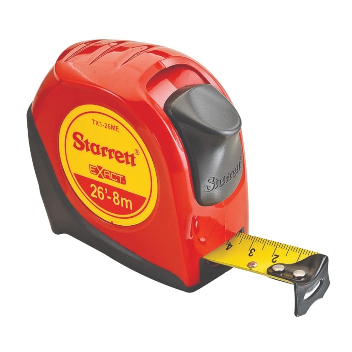 Starrett Exact Retractable Imperial/Metric Pocket Tape Measure with Nylon Coating, Self Adjusting End Hook, and Steel Belt Clip - 1" Width, 26' Length - KTX1-26ME-N - Image 1