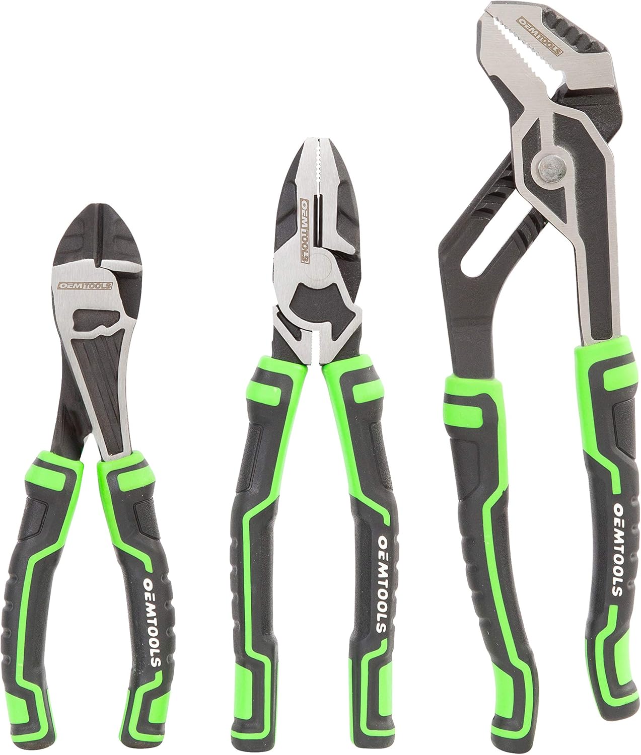 OEMTOOLS 22647 3 Piece Mechanics Pliers Set, For Cutting, Gripping, and Turning Tasks, Includes Diagonal, Linesman, and Groove Joint Pliers, Hardened Edges, Rust-Resistant Finish, TPR Grips - Image 1