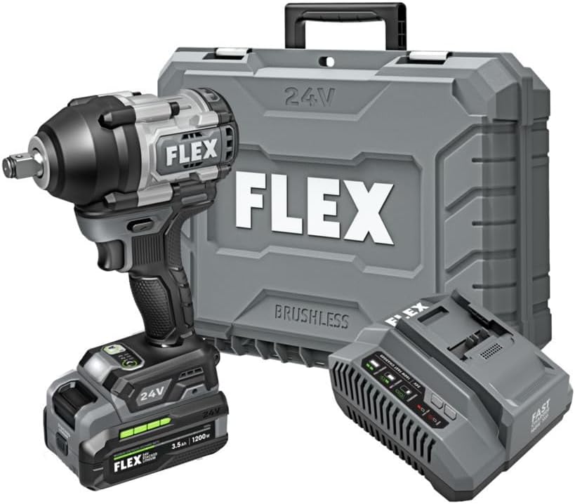 FLEX 24V Brushless Cordless 1/2-Inch 750 Ft-Lbs Mid-Torque Impact Wrench Kit with 3.5Ah Stacked Lithium Battery and 160W Fast Charger - FX1451-1F, Grey/Black - Image 1