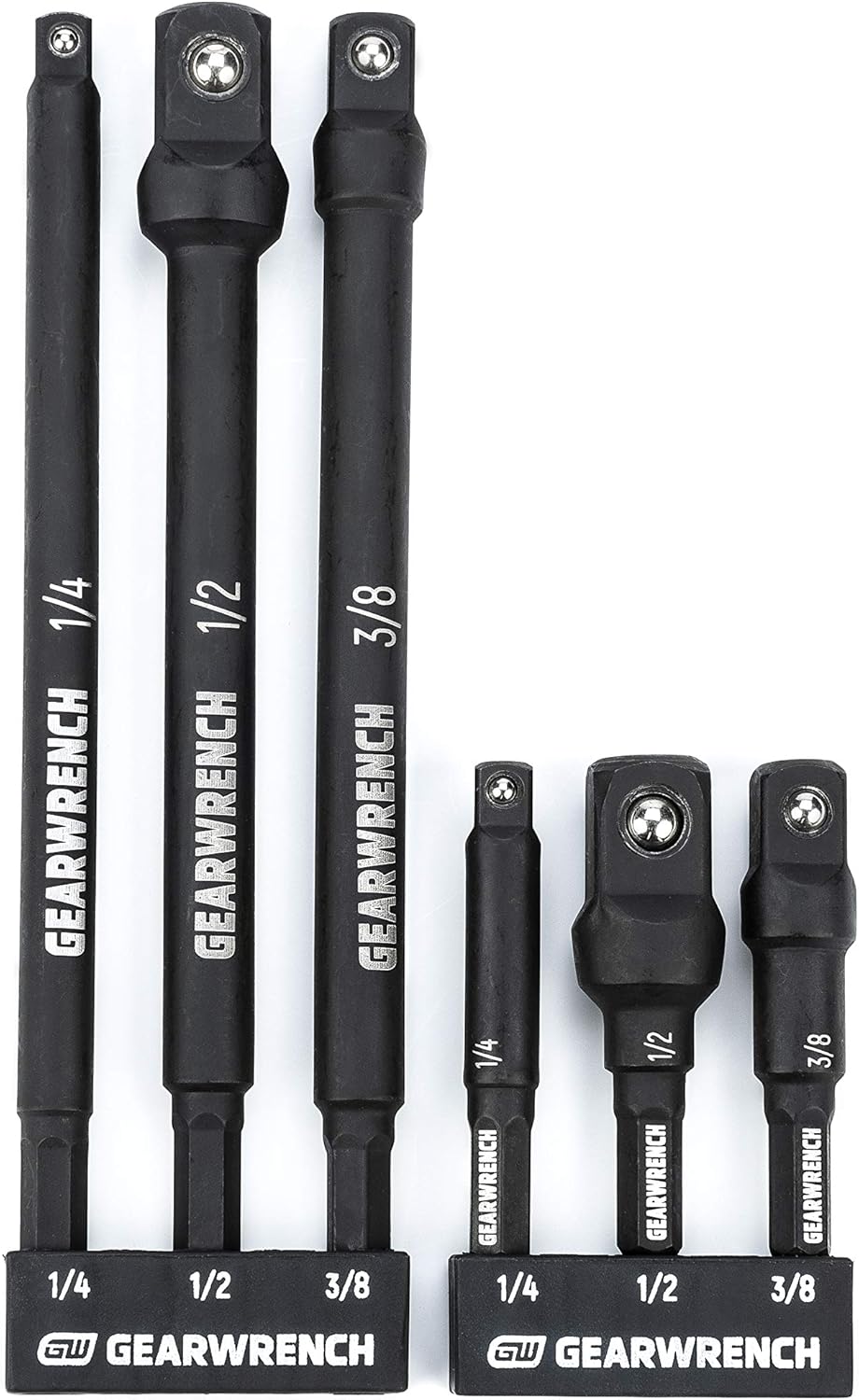 GEARWRENCH 6 Pc 1/4" Drive Hex Shank Impact Socket extensions - 1/4", 3/8" and 1/2" Drive sizes - 2-1/2" & 6" long - 84971A-02 - Image 1