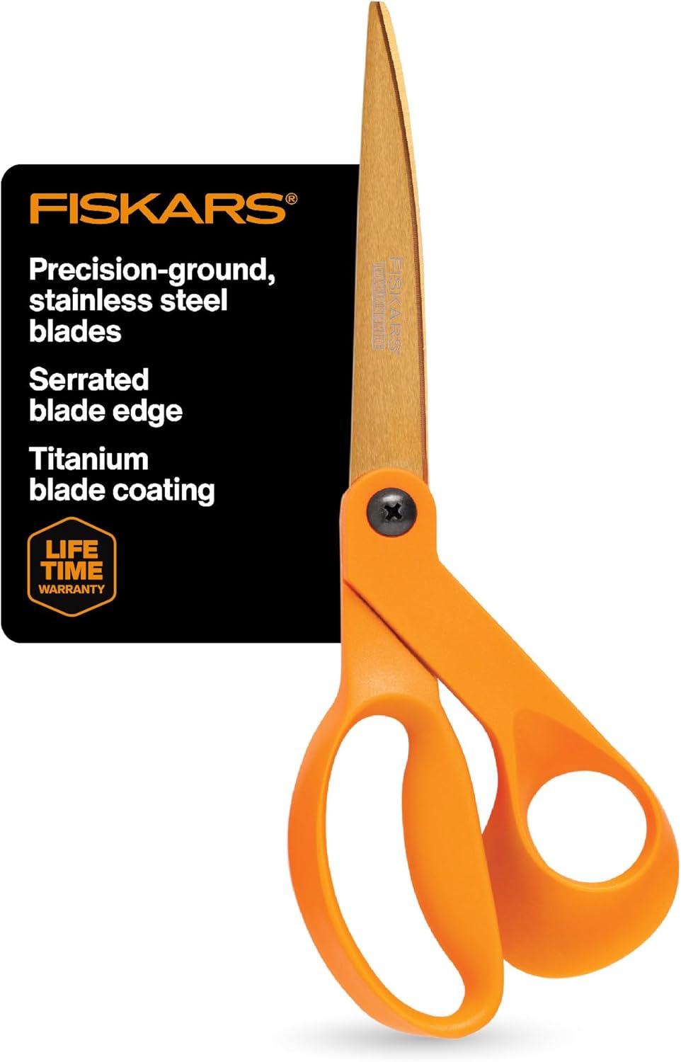 Fiskars Titanium Shop Shears, Stainless Steel Precision-ground Scissors for All Purposes, Yard and Garden Tool, 9 in, Orange - Image 1