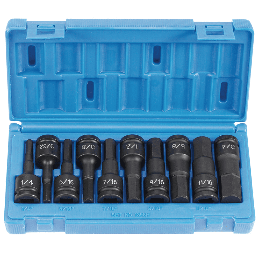 Grey Pneumatic 1398H 10-Piece 1/2 in. Drive SAE Hex Impact Driver Socket Set - Image 1