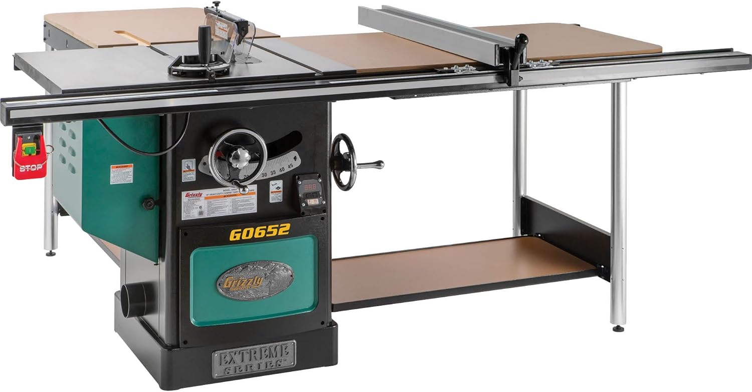 Grizzly Industrial G0652-10" 5 HP 3-Phase Heavy-Duty Cabinet Table Saw with Riving Knife - Image 1