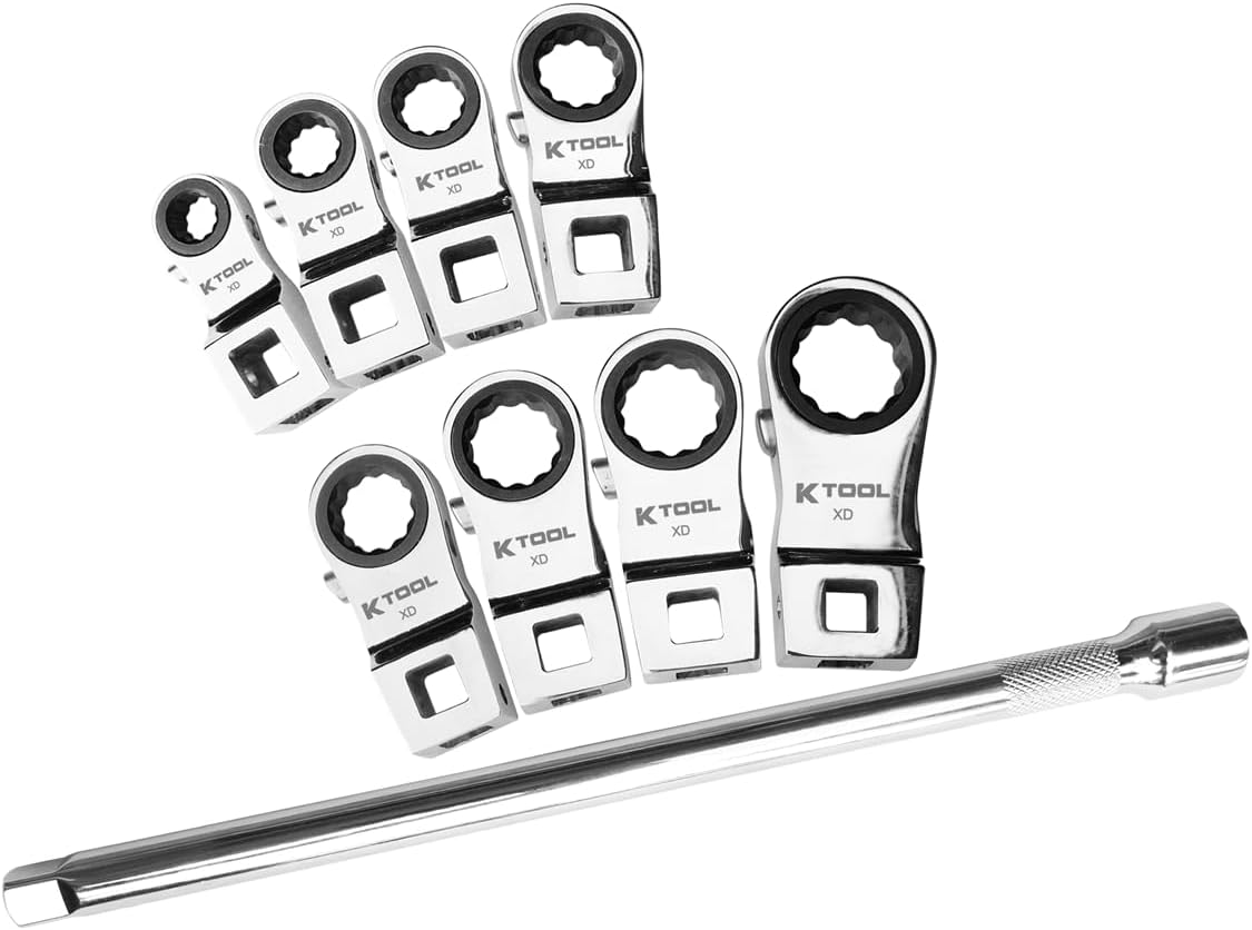 K Tool International Ratcheting Crowfoot Set SAE 9 Piece 3/8 Inch Drive 72 Tooth - Image 1