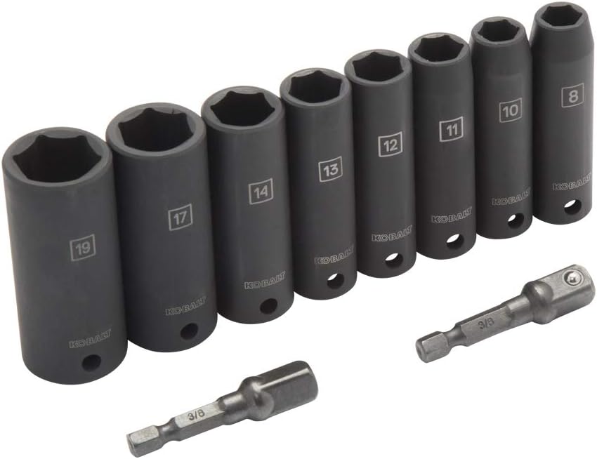 Kobalt 864581 10-Piece 3/8-Inch Drive 6-Point Deep Impact Socket Set, Metric, includes 8, 10, 11, 12, 13, 14, 17, and 19-mm Sockets - Image 1