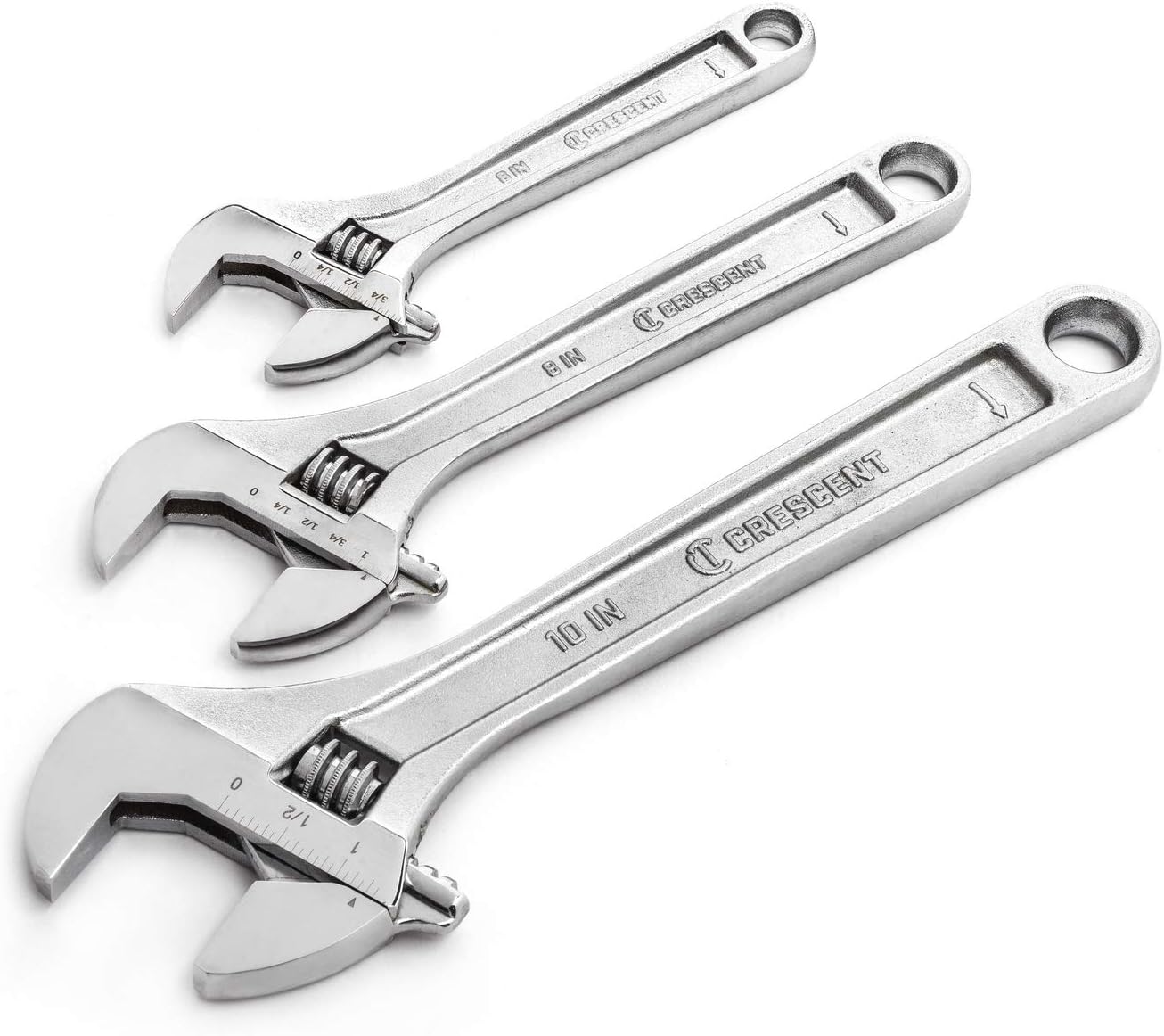 Crescent 3 Pc. Adjustable Wrench Set 6", 8" & 10" - Mechanical & Plumbing Wrenches - With Larger Knurl & Hex Jaw - Chrome Plated to Resist Rust & Corrosion - Reduces Fatigue - Hand Tools - AC3PC - Image 1