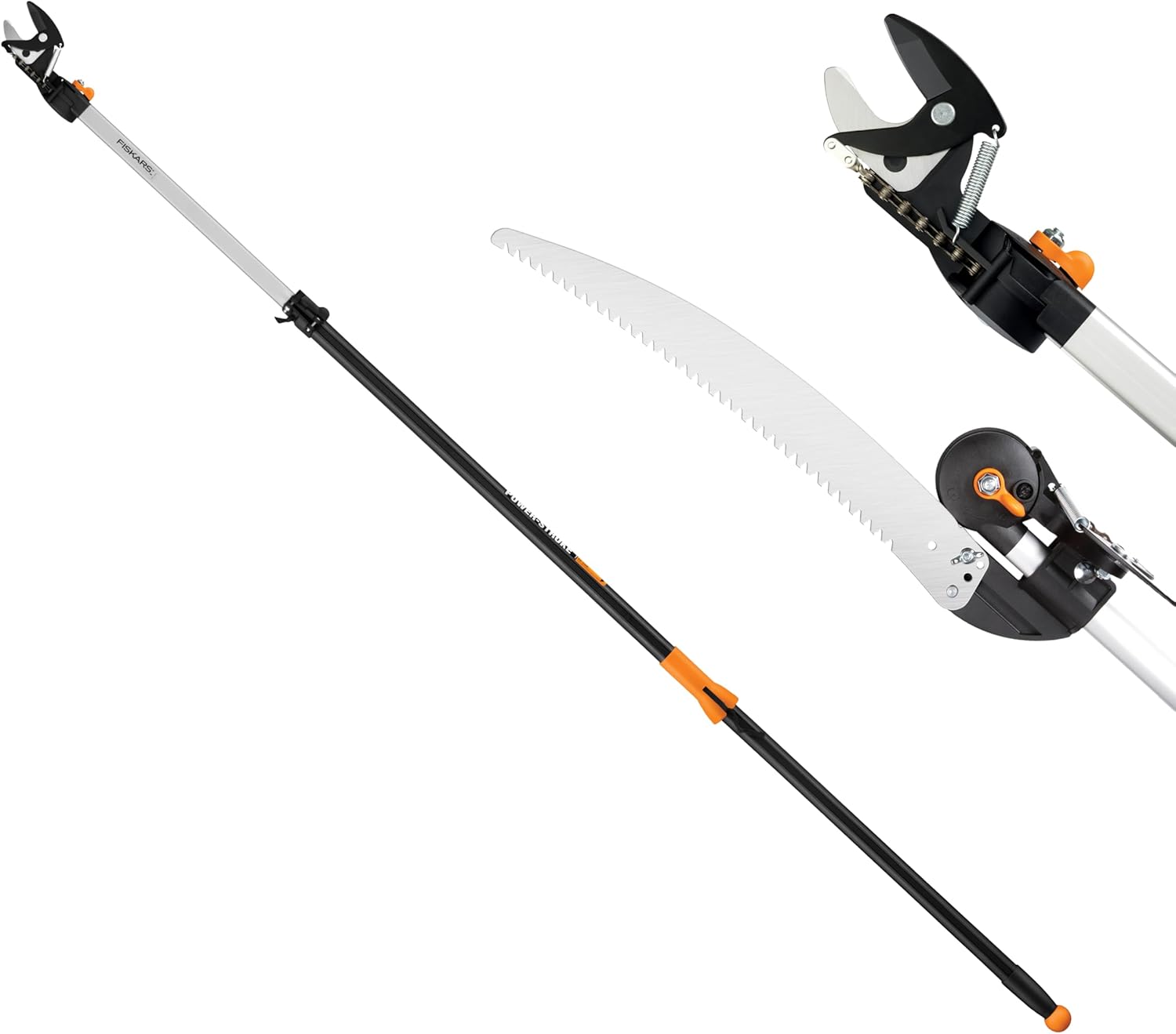 Fiskars 2-in-1 Extendable Tree Pruner and Pole Saw (Extends 7.9 - 12 feet) with Rotating Head, Pruning Stik Model with15-Inch Double-Grind Saw Blade, and Double Locking System - Image 1