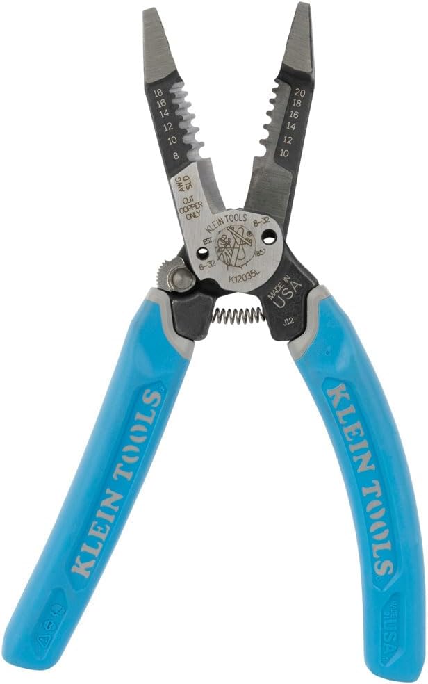Klein Tools K12035L Klein-Kurve Wire Cutters, Made in USA, Heavy Duty Wire Stripping Tool with Lock, 8-20 AWG - Image 1