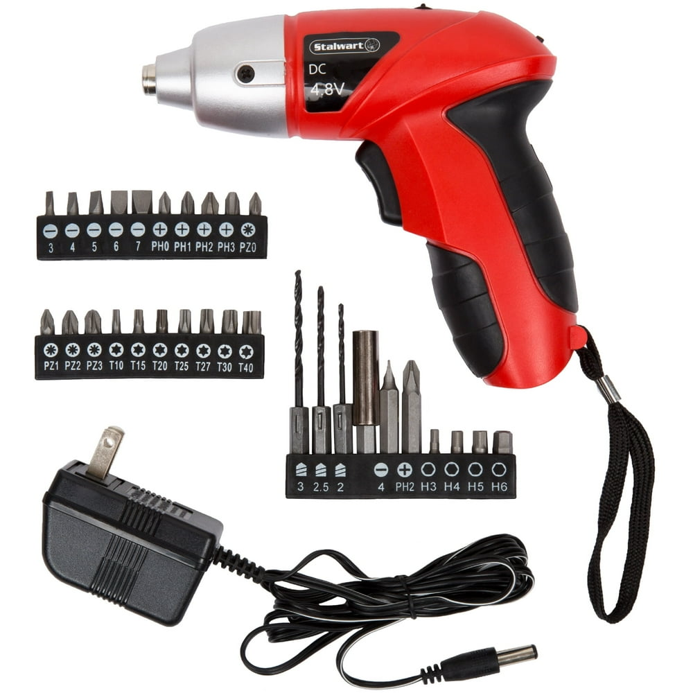 25-Piece Electric Screwdriver Set - Cordless Drill with LED Work Light, Automatic Spindle Lock, and Screw Driver Bits by Stalwart (Red) - Image 1