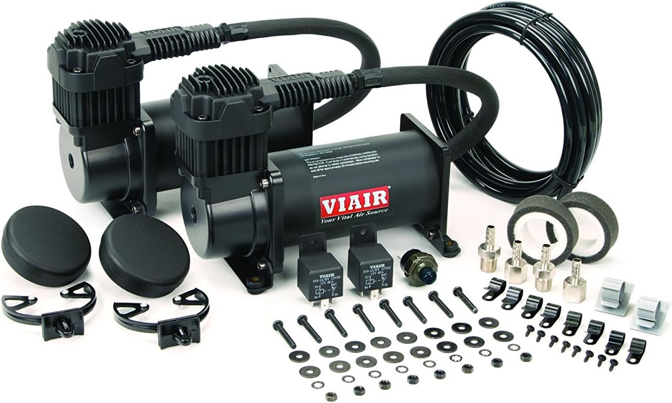 VIAIR 400C Dual Air Compressor for Air Suspension (2 Pack) 12V Fast Filling Compressor for Air Tanks, Tire Inflation, Bags, Air Horns 150 PSI (Stealth Black) - Image 1