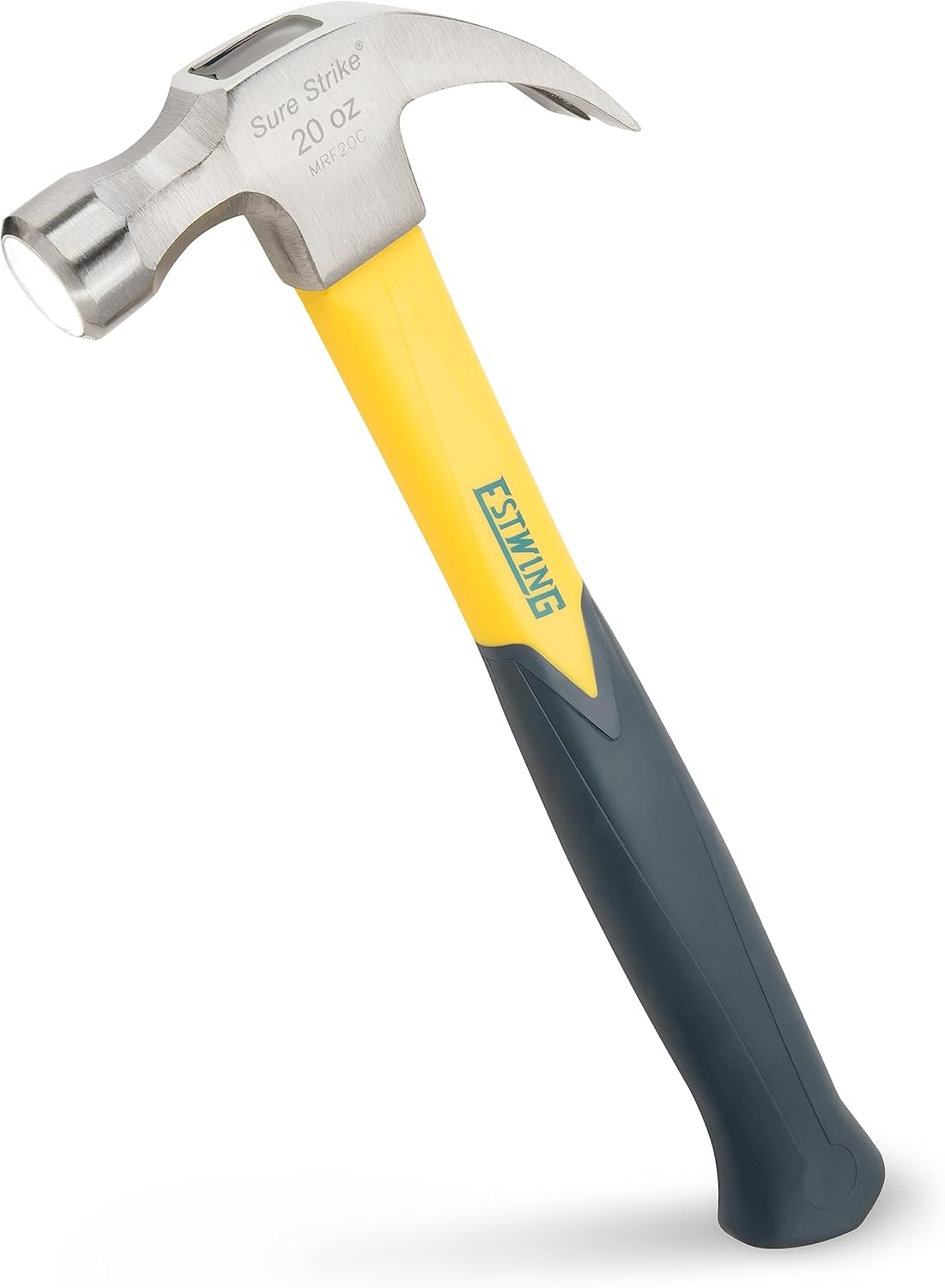 ESTWING Sure Strike Hammer - 20 oz Curved Claw Hammer with Smooth Face & Fiberglass Handle - MRF20C - Image 1