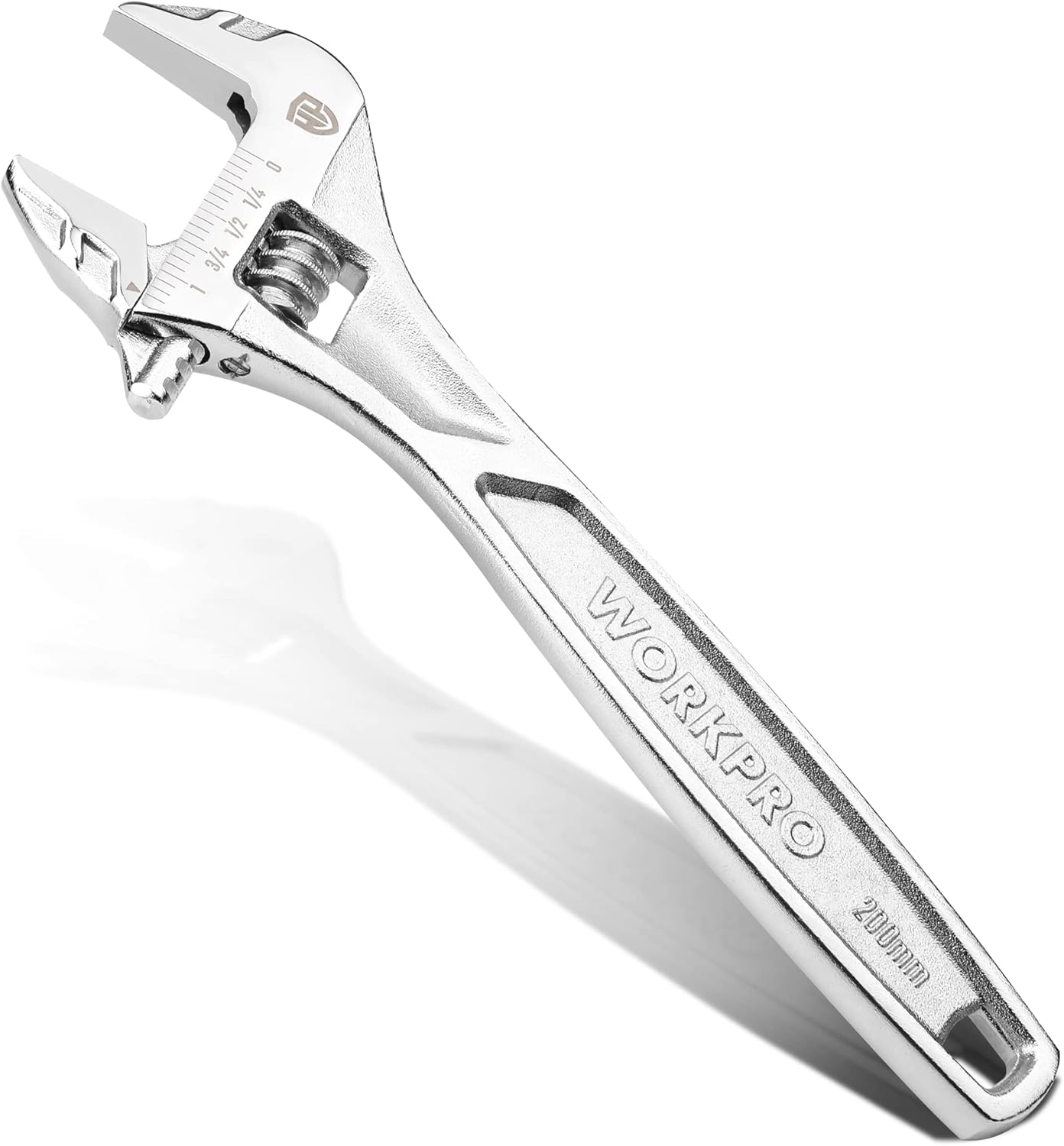 WORKPRO Adjustable Wrench, 8-inch Heavy Duty Spanner with Inch/Metric Scale, Premium Cr-V Steel, Chrome Plated - Image 1