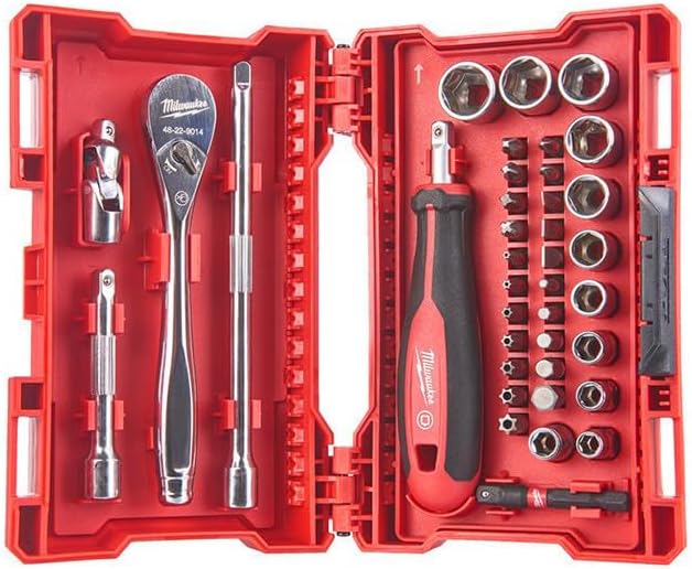 Milawaukee Ratchet, Socket and Bit Set 1/4 Inch 38 Pieces - Image 1