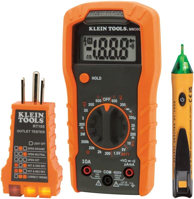 Klein Tools 69149P Electrical Test Kit with Digital Multimeter, Noncontact Voltage Tester and Electrical Outlet Tester, Leads and Batteries - Image 1