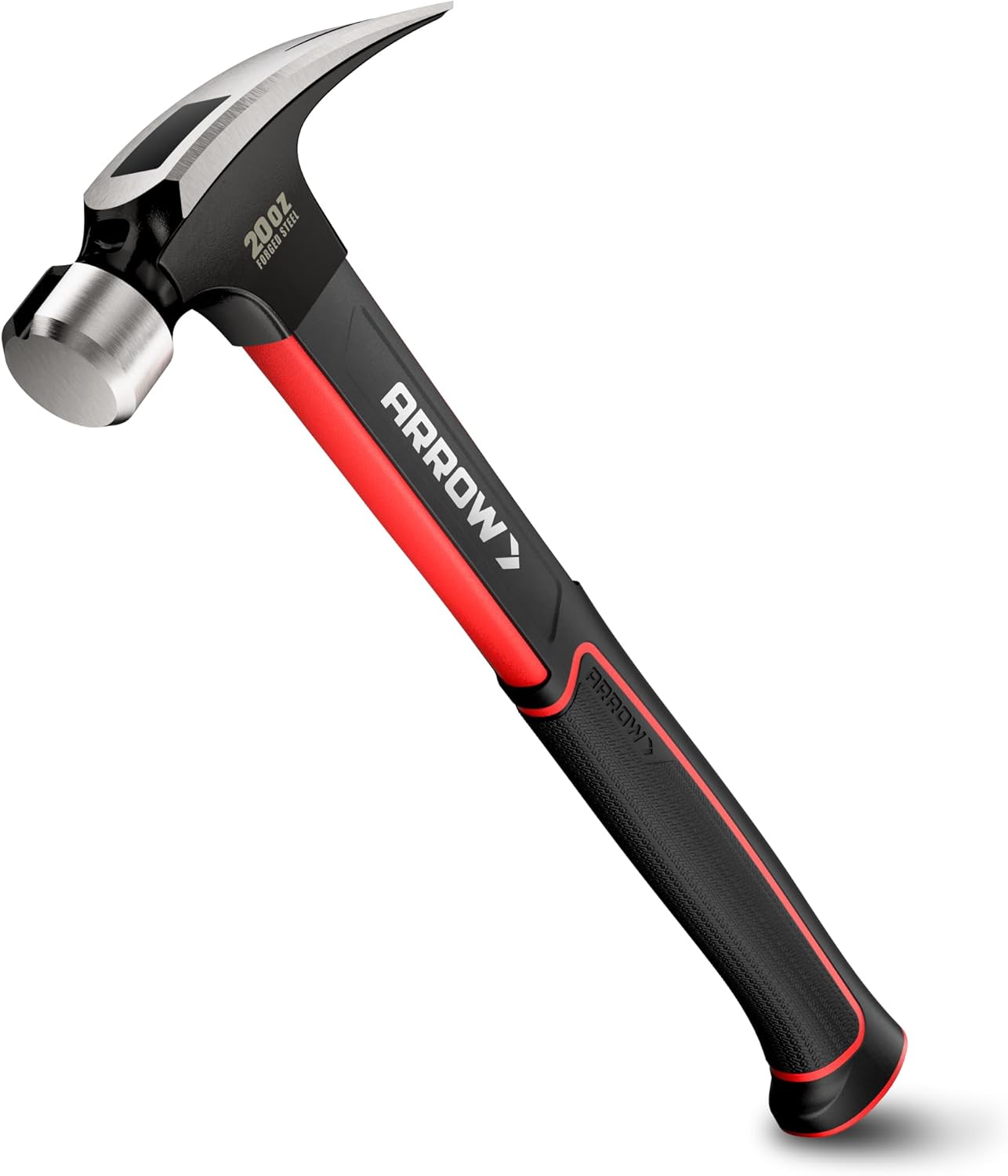 ARROW 20oz Straight Claw Hammer with Magnetic Nail Holder, Smooth Face and Forged Steel Head, Shock-Absorbing Fiberglass Handle, for Carpentry and General Purpose - Image 1