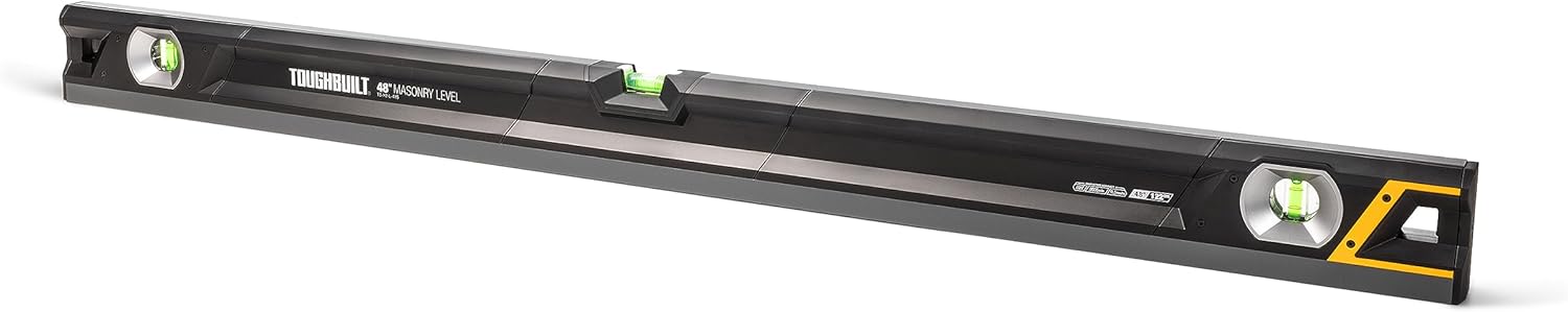 ToughBuilt – 48" Masonry Level, Heavy-Duty Aluminum Box Level with Milled Precision Edges, Shockproof Rubber End Caps, Dual Acrylic Block Vials, and Reinforced Frame - Image 1