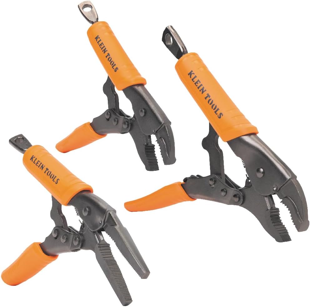 Klein Tools 38601 Curved Jaw Locking Pliers with Quick Release Handles, Intuitive Thumb Knob, High Torque, Mole Grips for Clamping and Gripping, 7-Inch - Image 1