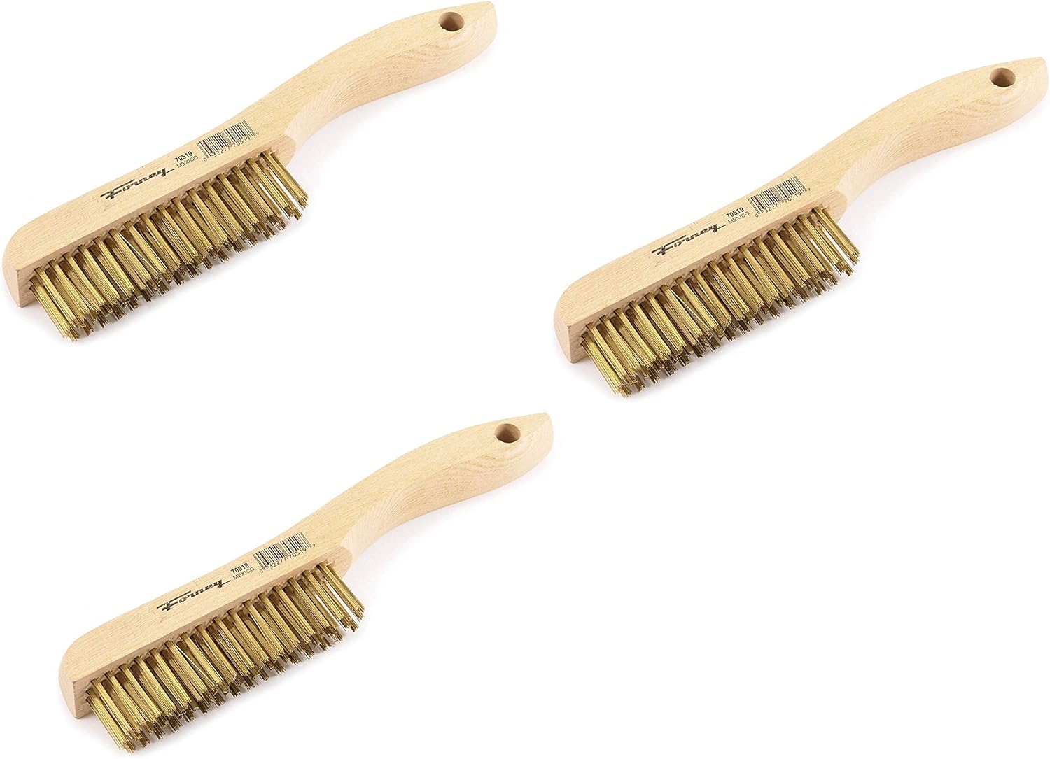 Forney 70519 Wire Scratch Brush, Brass with Wood Shoe Handle, 10-1/4-Inch-by-.012-Inch. Sold as 3 Pack - Image 1