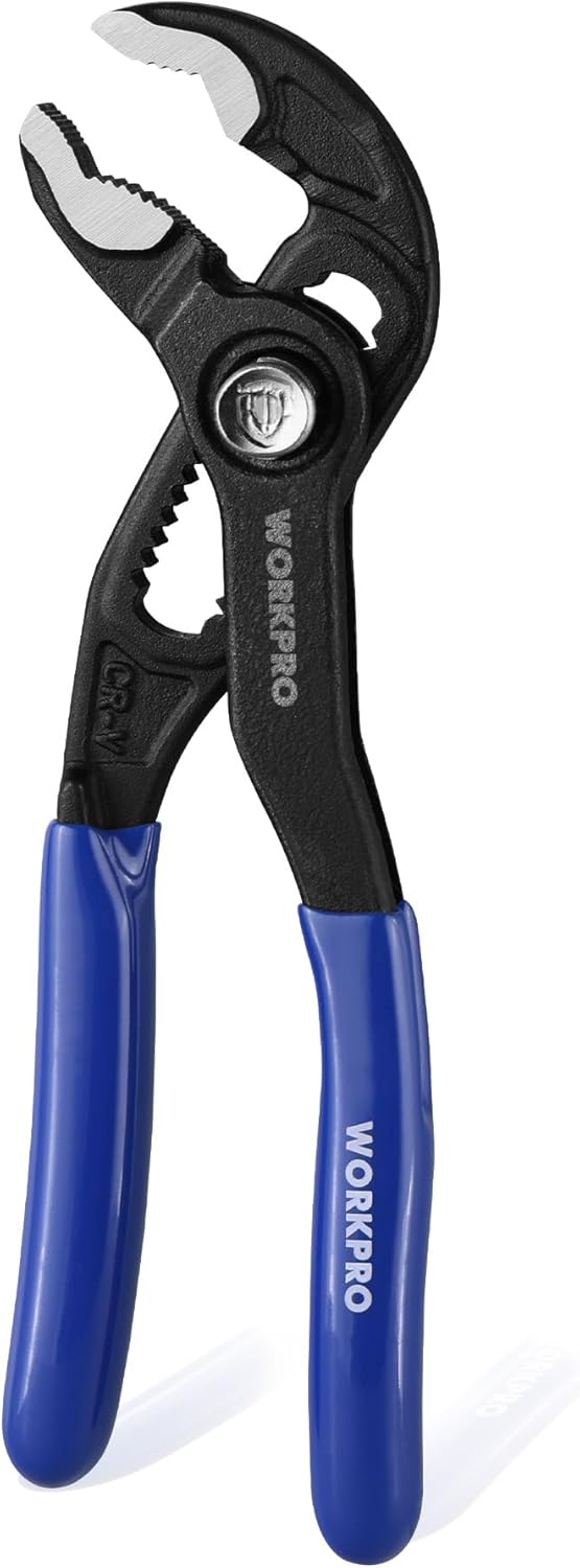 WORKPRO 5-Inch Water Pump Pliers, CR-V Plumbing Lock Plier, Quick Adjust Groove Joint Pliers, V-Jaw Quick Release Push Lock Pliers with Comfortable Grips - Image 1