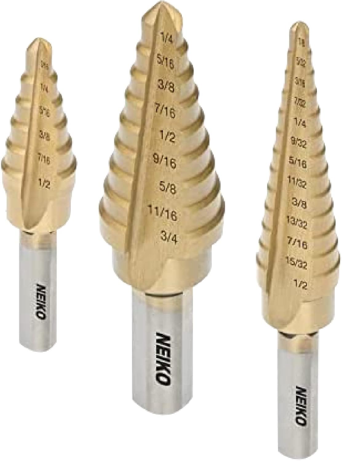 Neiko 10193A Titanium Step Drill Bit Set, 28 Sizes, High Speed Steel, Standard (SAE)(Pack of 10,100 Count Total) - Image 1