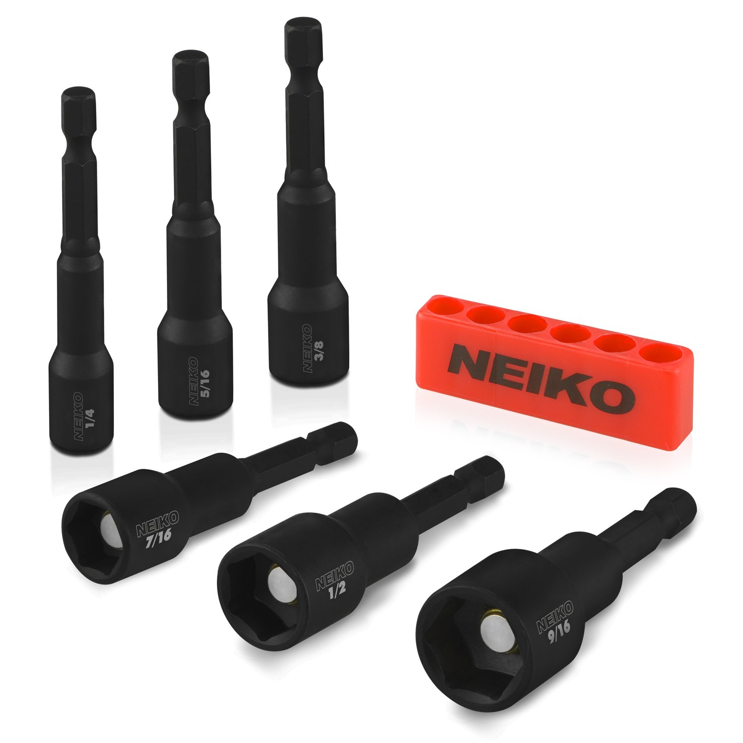 Neiko 10190A Impact Ready Magnetic Nut Driver Bit Set | 6 Piece | SAE | 1/4” to 9/16” | 2-9/16” Length | Cr-V (Pack of 72) - Image 1