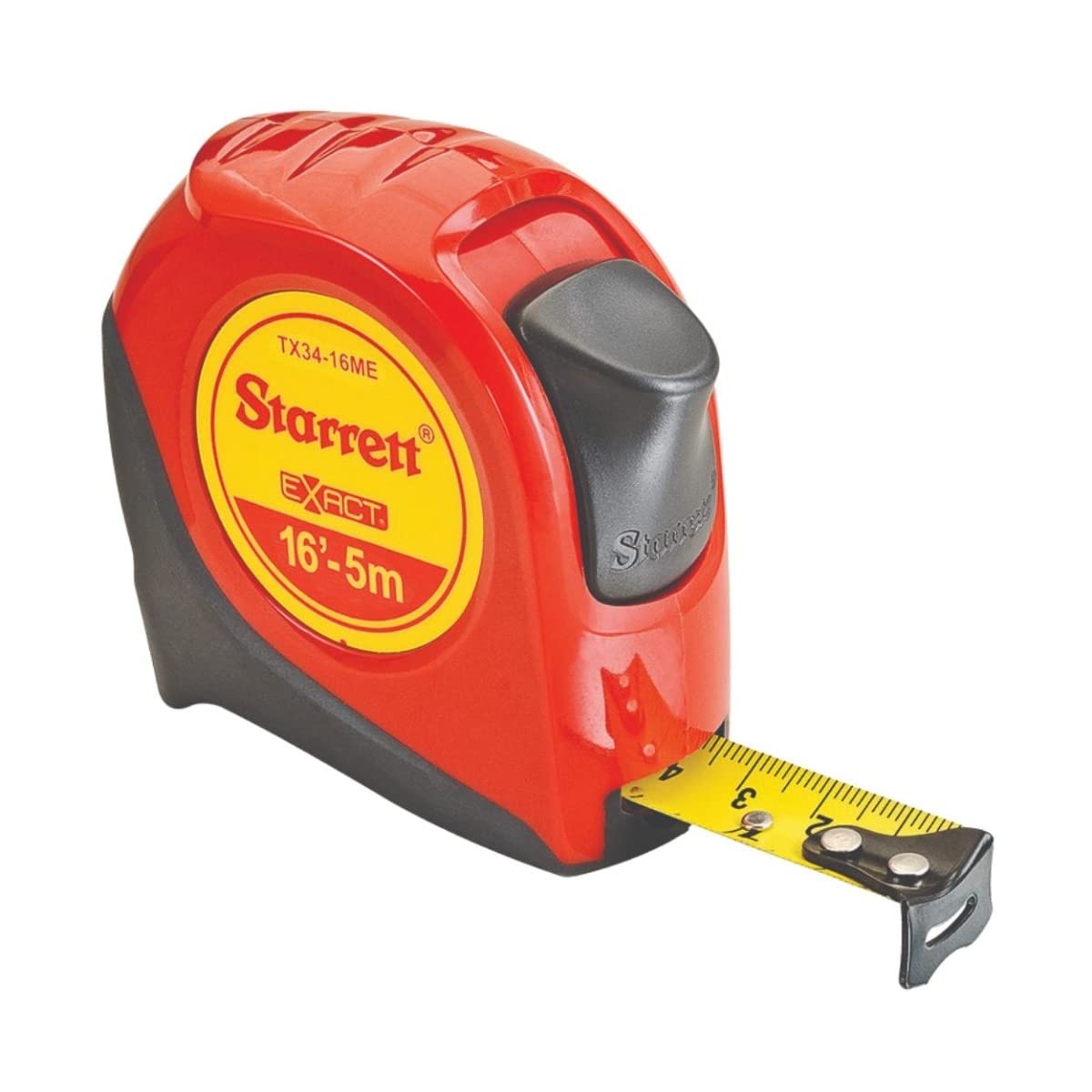 Starrett Exact Retractable Imperial/Metric Pocket Tape Measure with Nylon Coating, Self Adjusting End Hook, and Steel Belt Clip - 3/4" Width, 16' Length - KTX34-16ME-N - Image 1