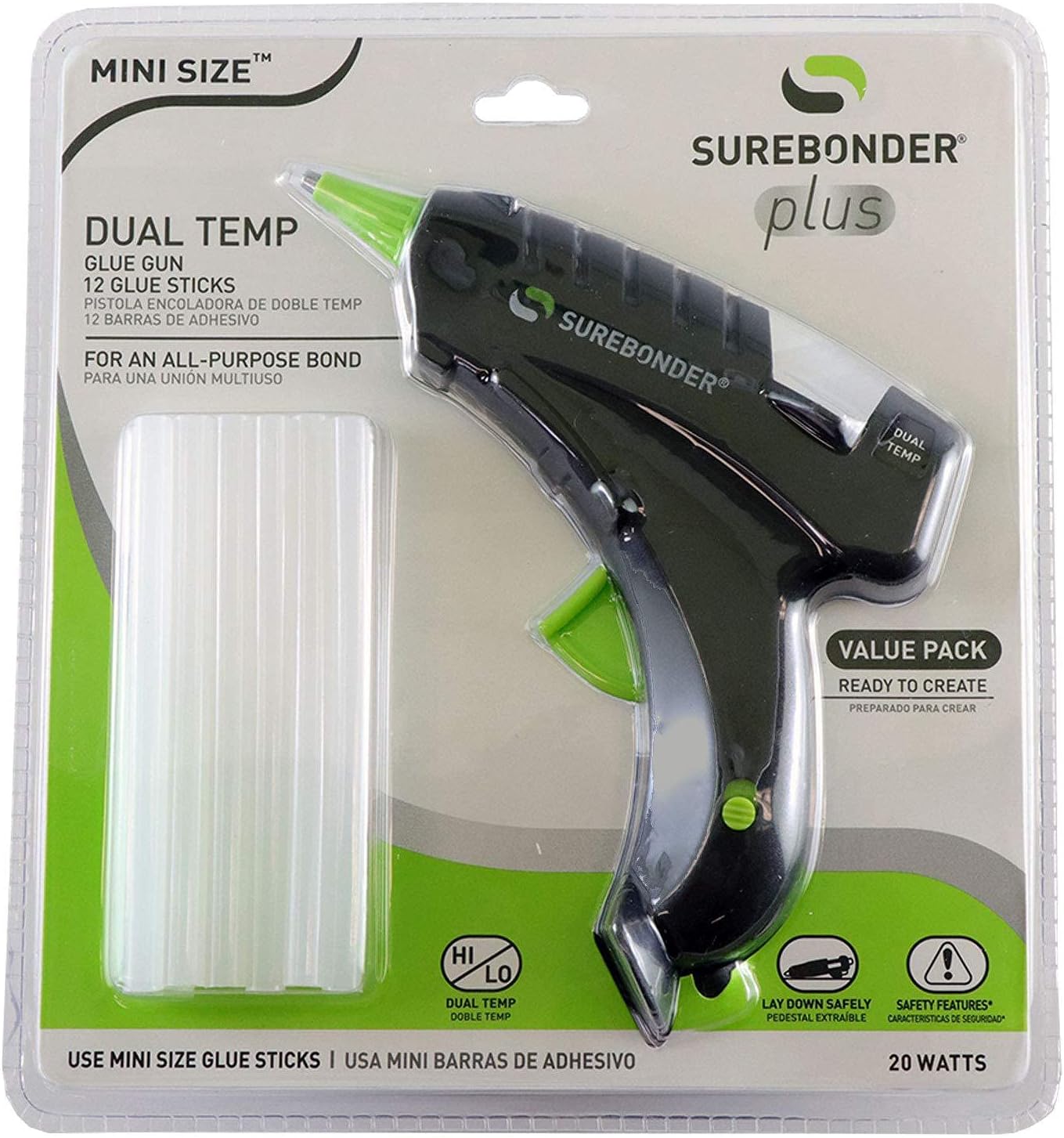 Surebonder Mini Hot Glue Gun With Dual Temperature, Includes 12 Glue Sticks, 20W, 120V, Bond a Variety of Materials Including Delicate Fabrics and Strong Woods & Metals (Plus Series DT-200FKIT) - Image 1