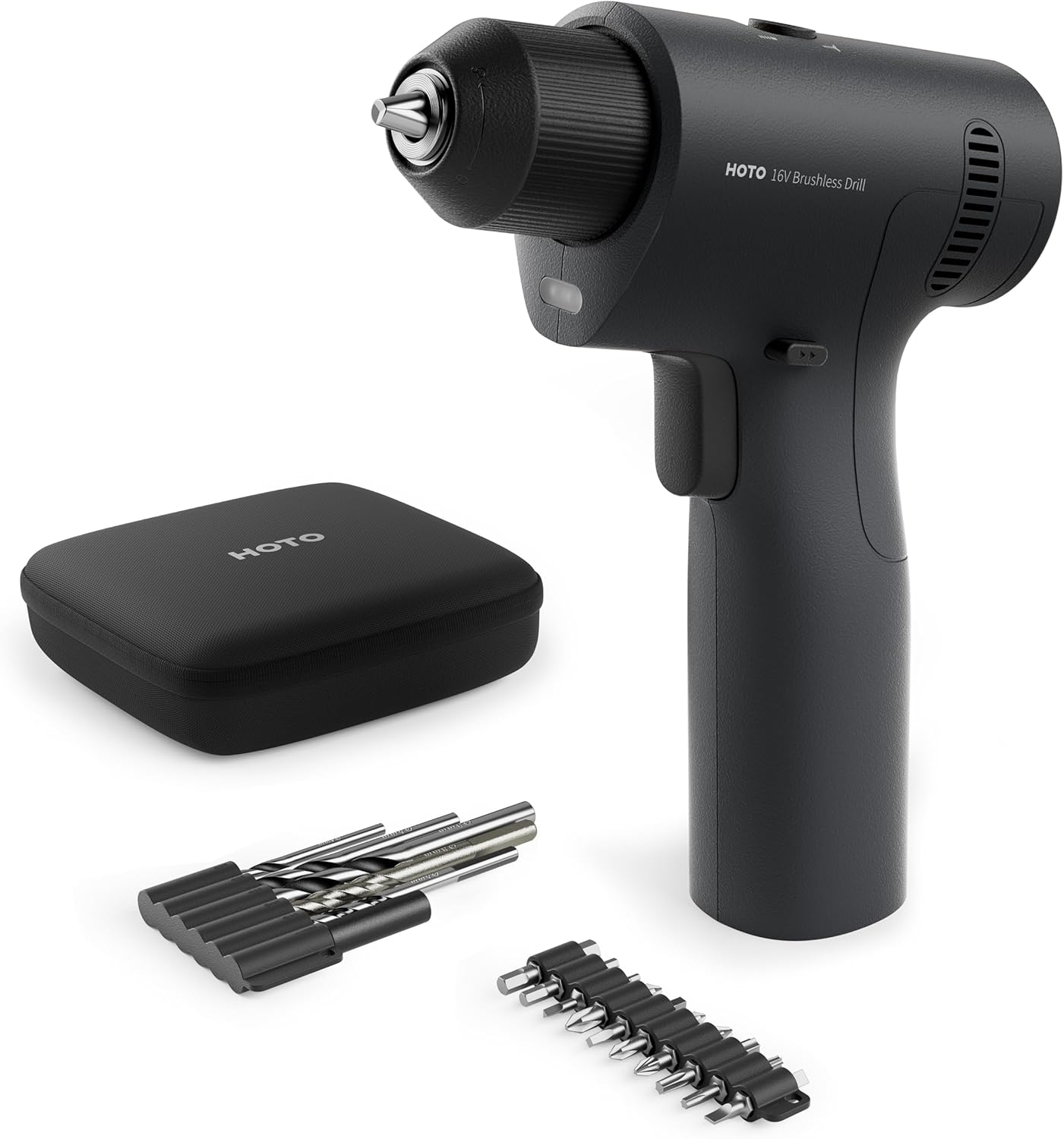 HOTO 16V Brushless Power Drill, 50 N·m High Torque with Smart Display, Auto Mode and LED Light, 10 Bits, 5 Drill Bits, 3/8” Keyless Chuck, Two Working Modes, Perfect for Home Repairs and Projects - Image 1