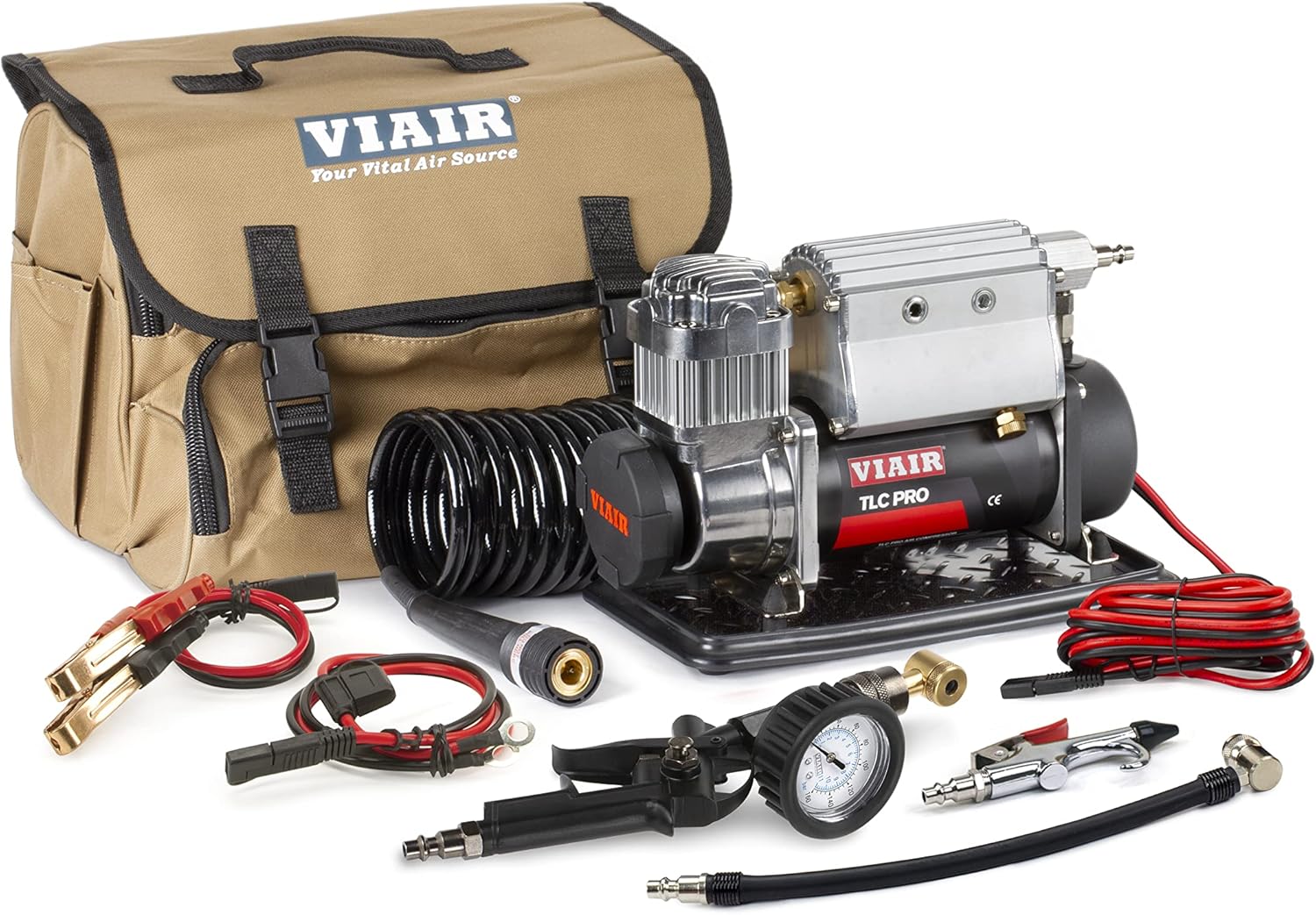 VIAIR TLC PRO Heavy-Duty Air Compressor - 150 PSI Portable Tire Inflator with 1/4 Gallon Air Tank - Includes Presta Valve Chuck & Shop-Style Inflation Gun - For Tubeless Bike Tire Setup - Image 1
