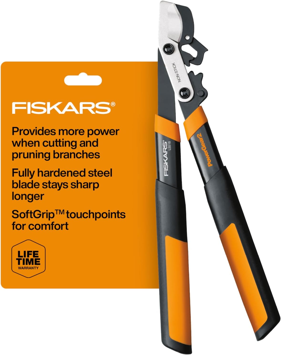 Fiskars 18-Inch Loppers for Tree Trimming, Heavy Duty, Sharp Bypass Steel Blade Tree Branch Cutter up to 1.5-Inch Diameter Cut Capacity, PowerGear2 Technology Multiplies Power, Hand Loppers - Image 1