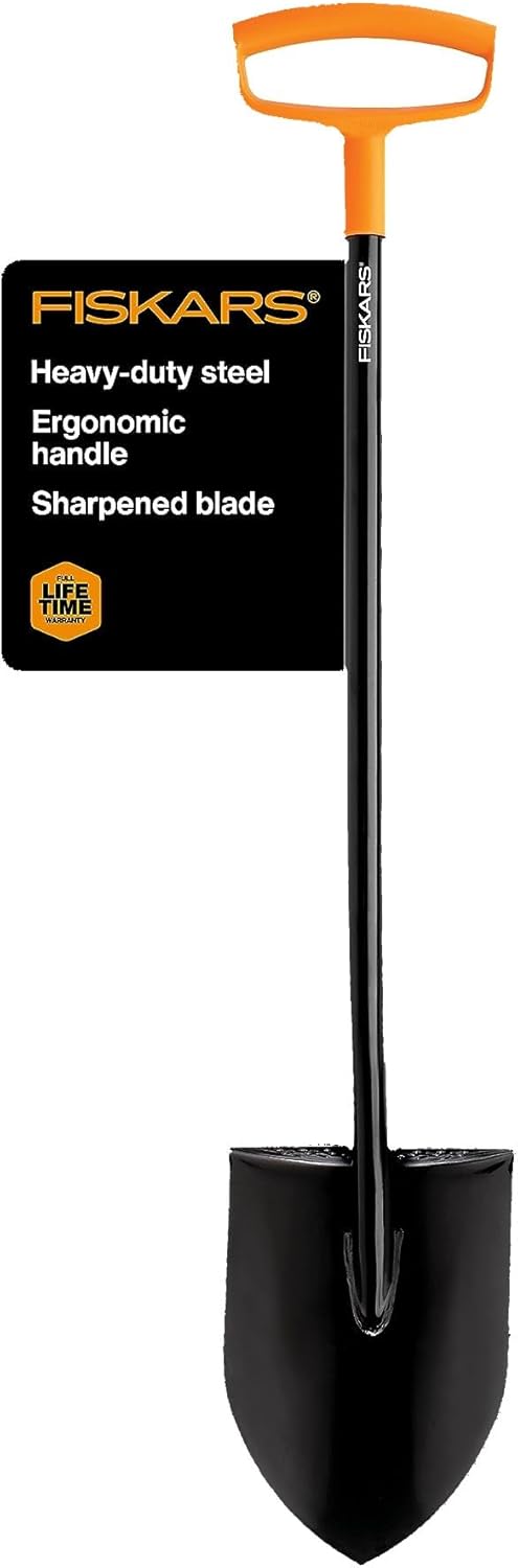 Fiskars D-Handle Digging Shovel - Heavy Duty Gardening Tool with 46" Straight D-Handle - Lawn and Yard Tools - Black/Orange - Image 1