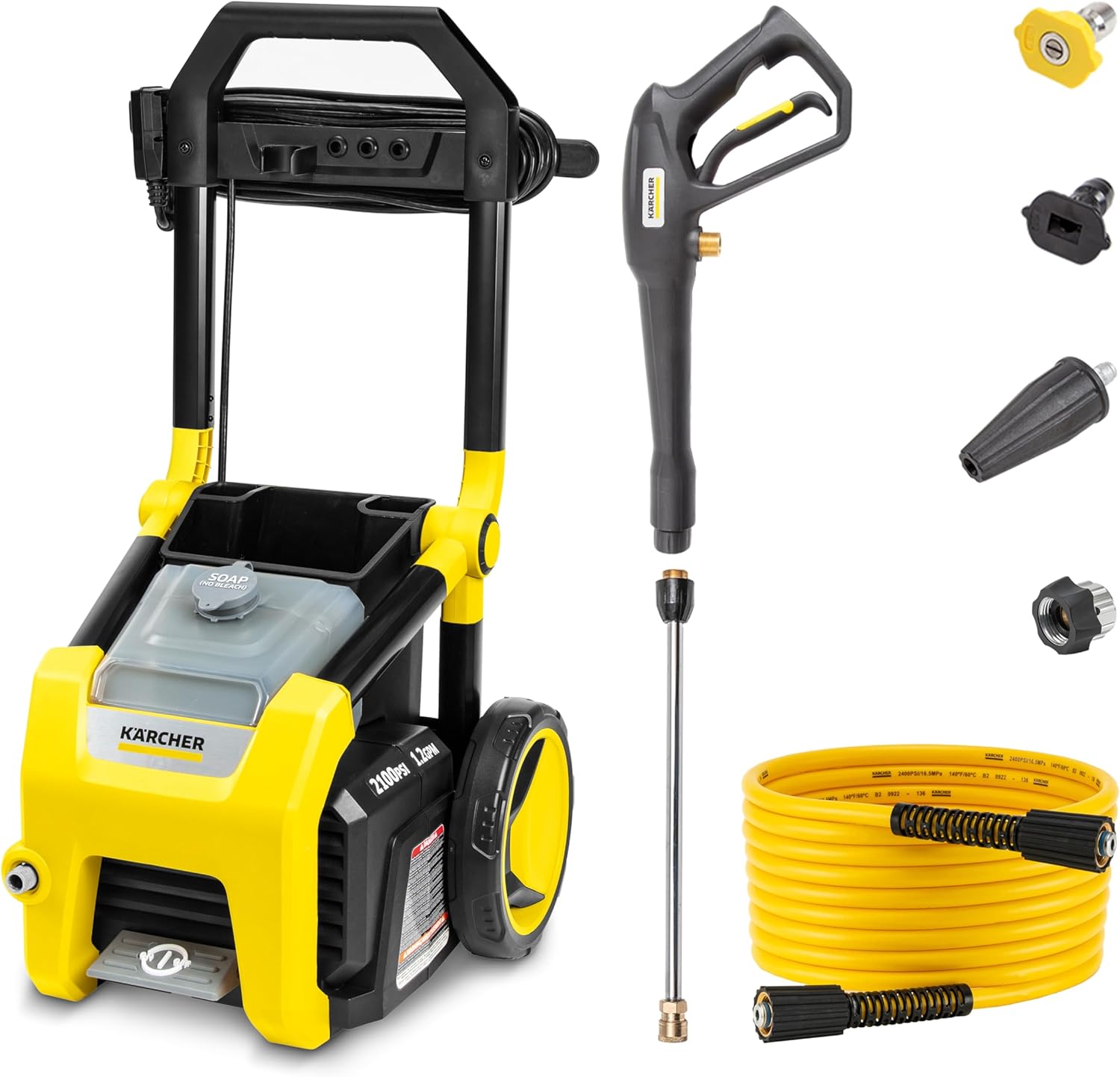 Kärcher Pressure Washer K2100PS, CETA Certified, 3 Spray Nozzles, Detergent Tank, for Cars, Driveways, Siding, Patios, 1.2 GPM - Image 1