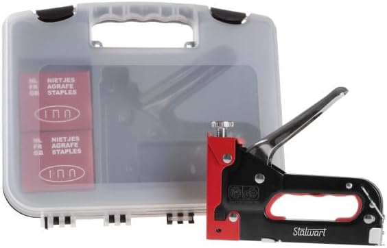 Heavy Duty Staple Gun for Wood Carpentry, DIY Crafts, or Furniture Upholstery Stapler with Staples - 3-Way Heavy Duty Stapler Gun with Carrying Case and 3 Types of Staples Included by Stalwart (Red) - Image 1