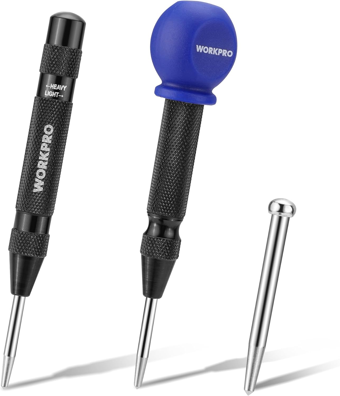 WORKPRO 2PCS Automatic Center Punch with an Extra Replacement Tip, Adjustable Spring Loaded Center Punch, Metal Punch Tool, Center Hole Punch for Wood, Metal, Plastic - Image 1
