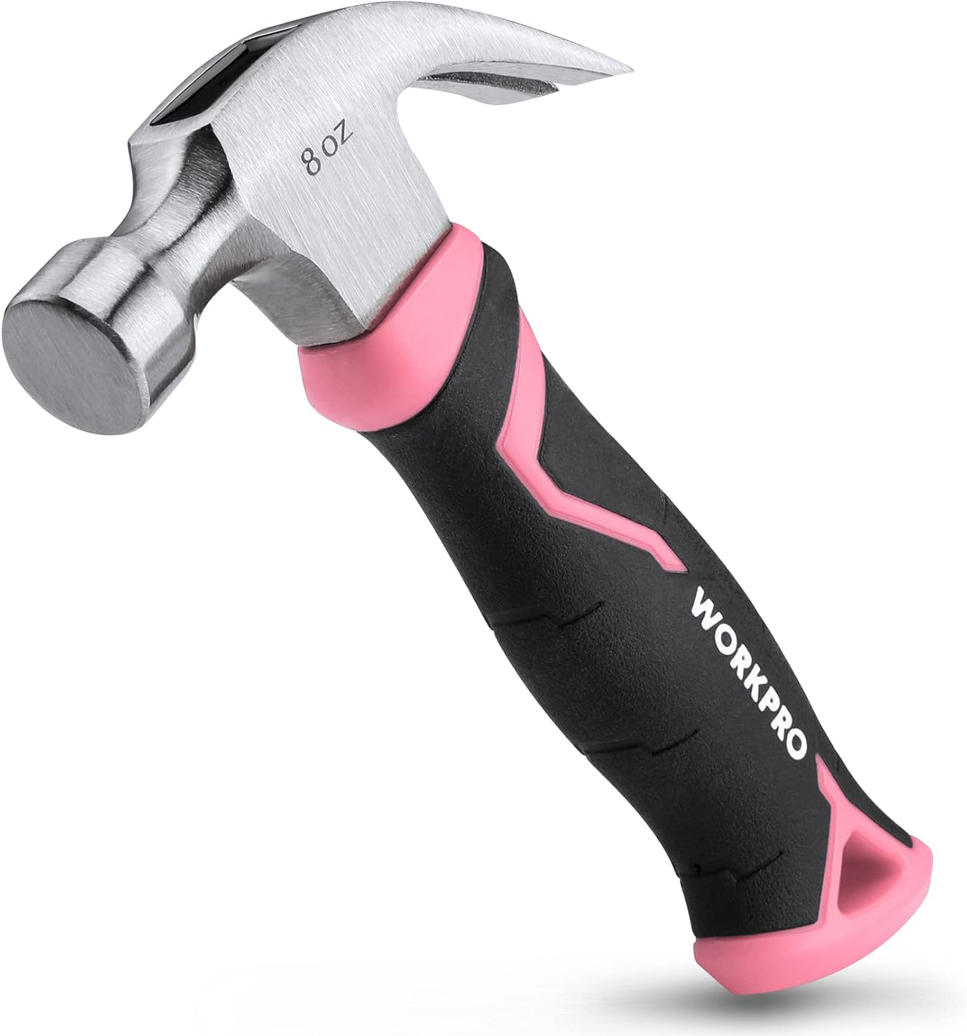 WORKPRO 8 oz Claw Hammer with Fiberglass Handle, All Purpose Hammer with Forged Hardened Steel Head, Pink Ribbon - Image 1