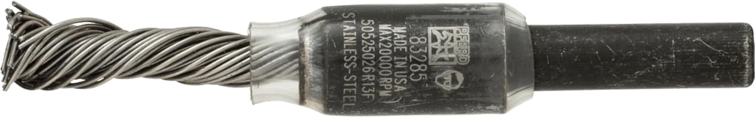 PFERD SINGLETWIST® Knot End Brush, 1/4" Diameter, Flared Cup, .020 Stainless Steel Wire, 1/4" Shank – for Rust, Paint & Surface Cleaning - Part 83285 - Image 1