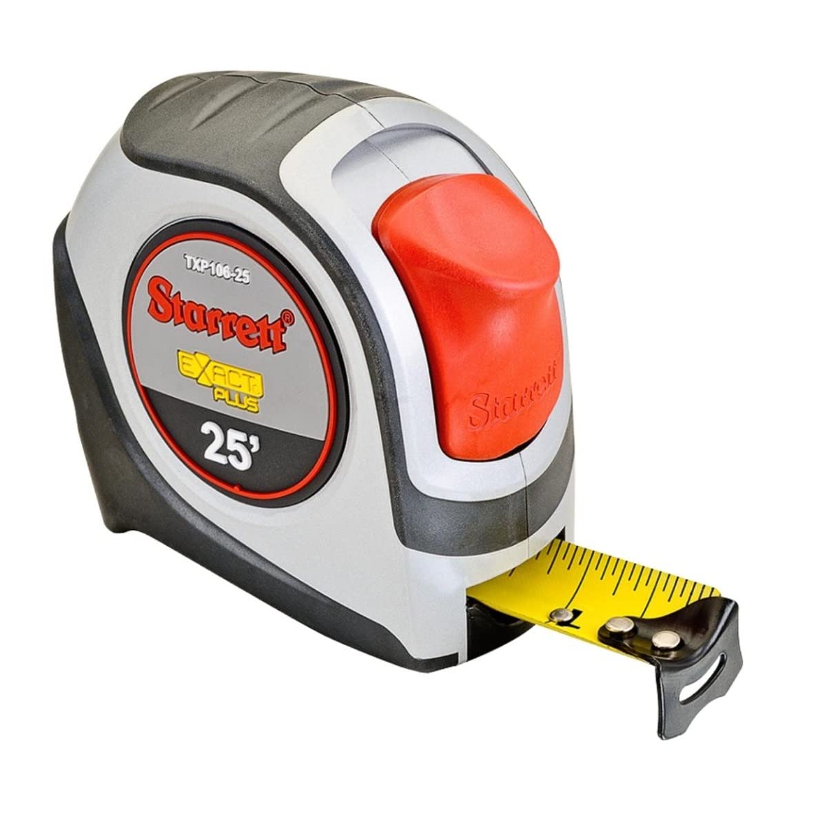 Starrett Exact Plus Retractable Imperial Pocket Tape Measure with Nylon Coating and Black Anodized Steel Belt Clip - 1.06" Width, 25' Length - KTXP106-25-N - Image 1