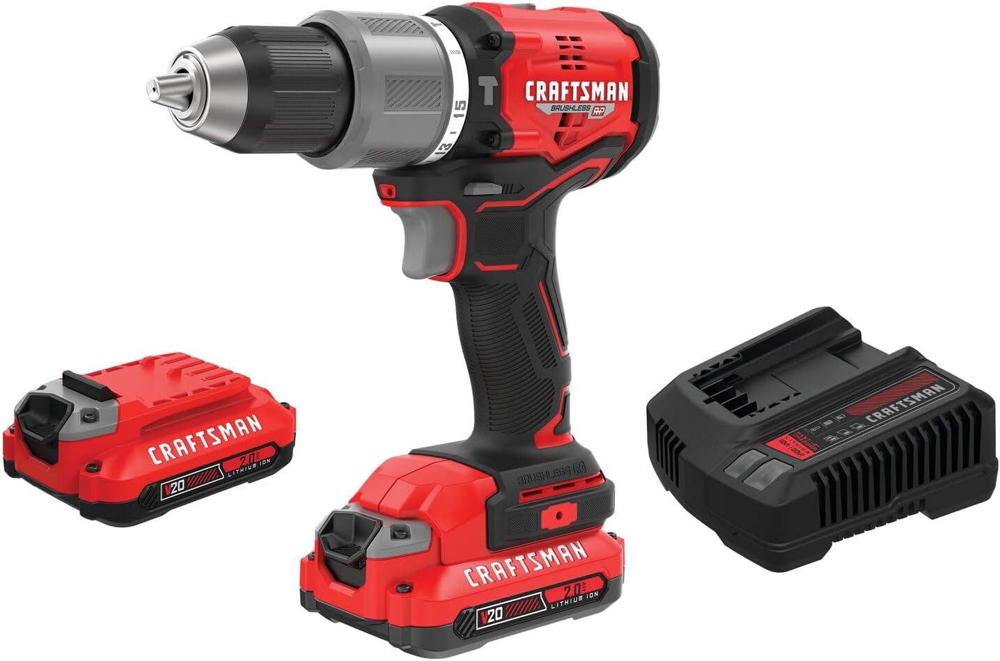 CRAFTSMAN V20 Cordless Hammer Drill Kit, 1/2 inch, 2 Batteries and Charger Included (CMCD732D2) - Image 1