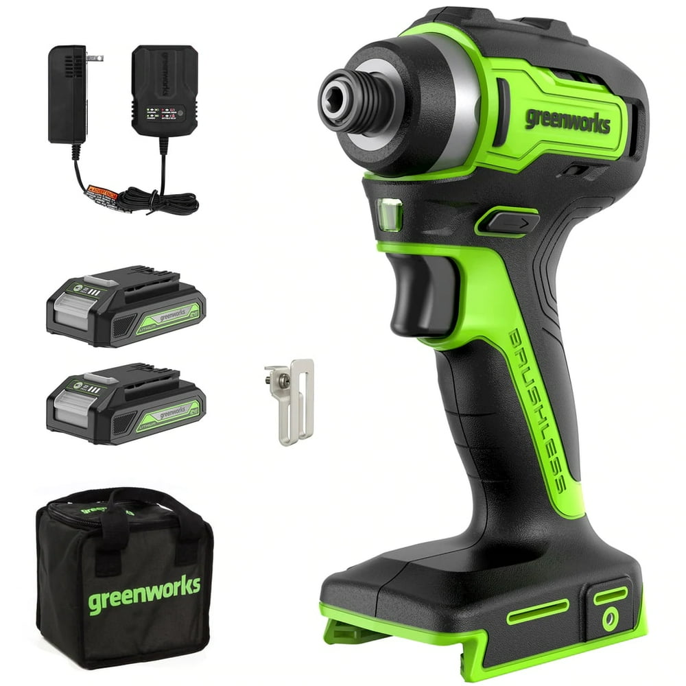 Greenworks 24V Brushless 1/4"1900 in./lbs. Impact Driver + (2) 2.0 Ah Batteries & Charger, Bonus Tool Bag - Image 1