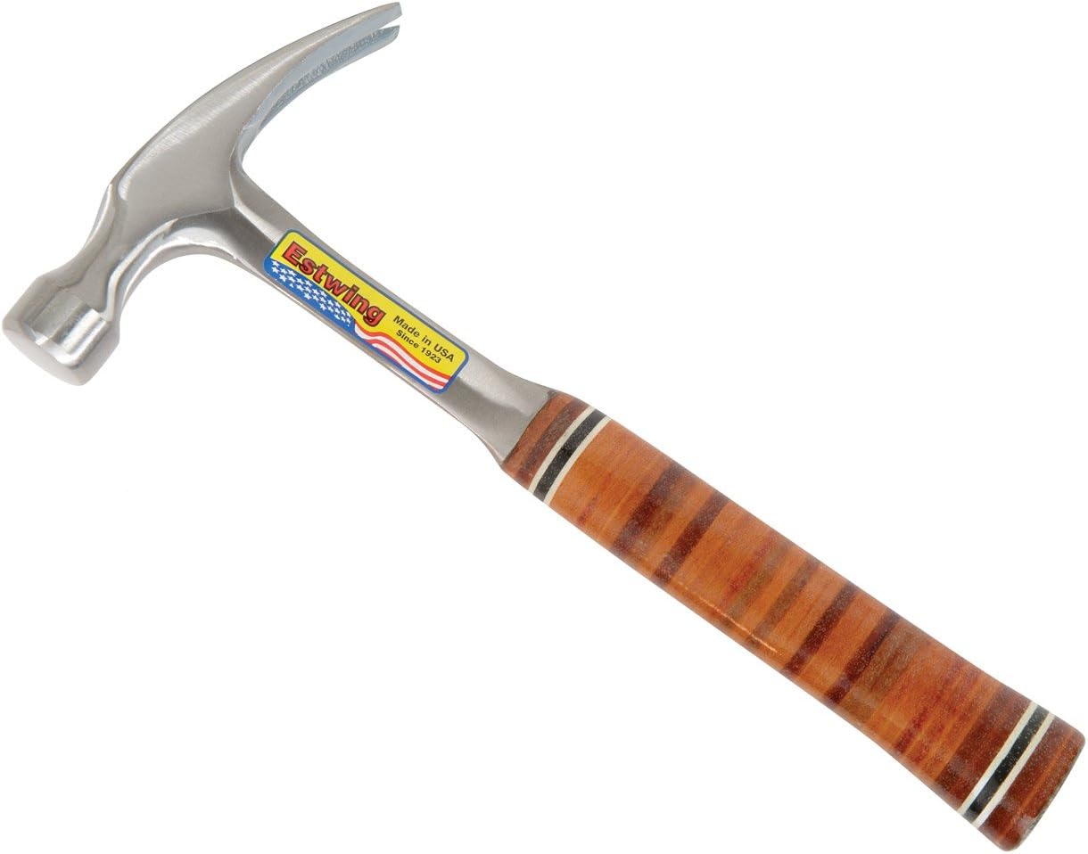 EstWing E12S 12 oz Smooth Face Solid Steel Rip Hammer with Genuine Leather Grip - Image 1