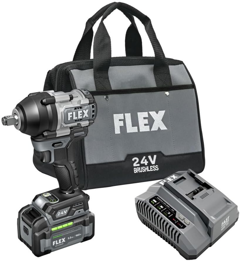 FLEX 24V Brushless Cordless 1/2-Inch 750 Ft-Lbs Mid-Torque Impact Wrench Kit with 5.0Ah Lithium Battery and 160W Fast Charger - FX1451-1C - Image 1