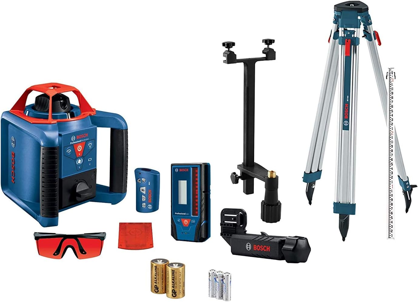 BOSCH GRL900-20HVK REVOLVE Self-Leveling Horizontal/Vertical Rotary Laser Kit, Includes Tripod, Grade Rod, Receiver, 2 D Batteries, Carrying Case, & Accessories - Image 1