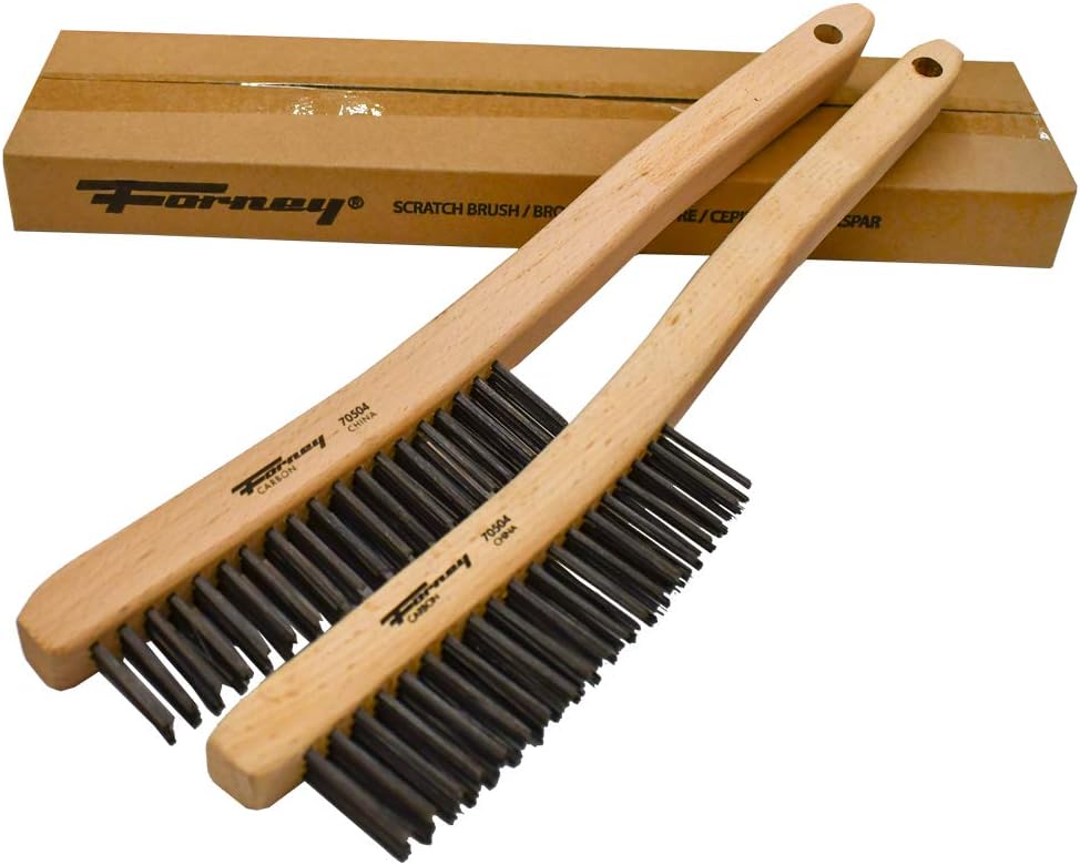 Forney 70504A 2-Pack Carbon Steel Wire Brush's with Curved Wood Handle, 13-3/4-Inch-by-.014-Inch, Assorted - Image 1