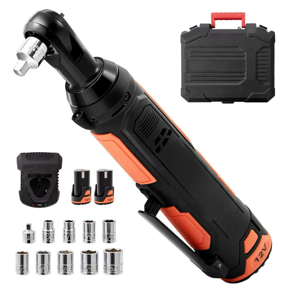 VEVOR Cordless Electric Ratchet Wrench Set 3/8", 12V 33 Ft-lbs Power Ratchet Tool Kit, 45-Min Fast Charge, 2-Pack 2.0Ah Battery, Built-in LED Light, 10 Sockets, Variable Speed Trigger - Image 1
