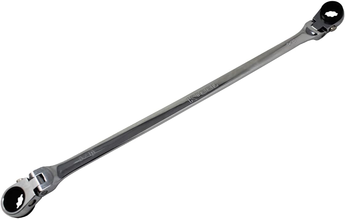 K Tool International Wrench Double Box Ratcheting Reversible 9/16 Inch x 5/8 Inch Universal Spline 90 Tooth - Image 1