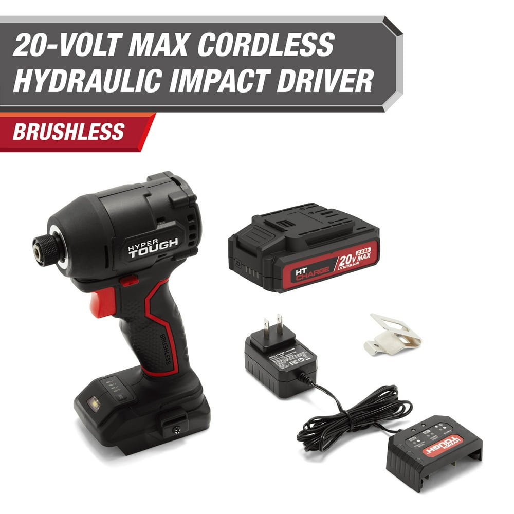 Hyper Tough 20V Brushless Hydraulic Impact Driver with 2.0Ah Lithium-Ion battery and Charger, 1/4" quick release Hex Chuck, quieter operation - Image 1