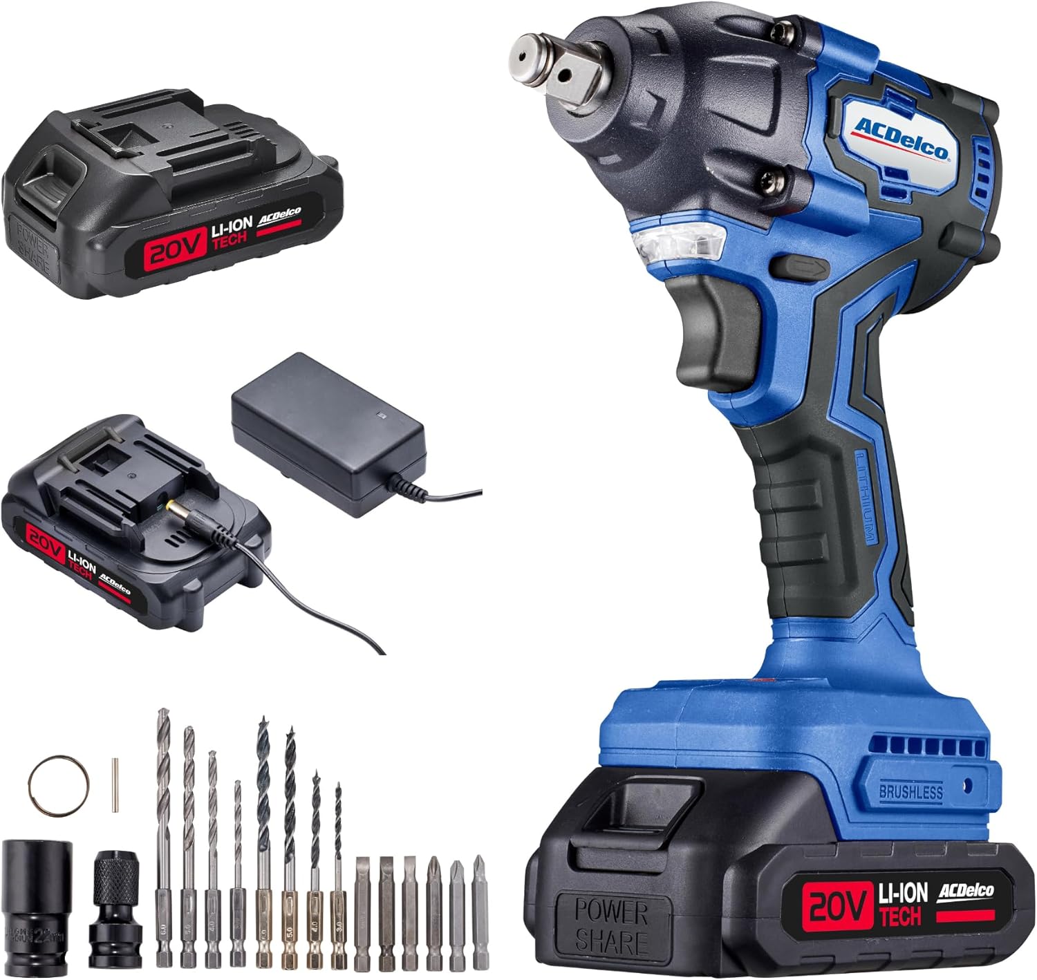 ACDelco ARI20132P 20V Brushless 1/2" Impact Wrench, Cordless Impact Wrench, 251 Ft-lbs (350Nm) Brushless 1/2 Inch Impact Wrench, 2600RPM High Torque Impact Gun,1x2.0Ah Battery Electric Impact - Image 1
